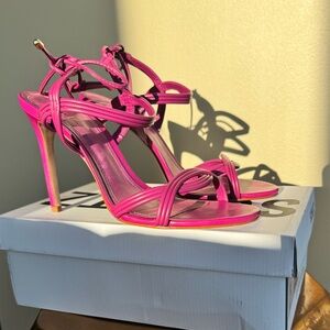 NWT Schutz Hot Pink Leather Heeled Sandals Size 10